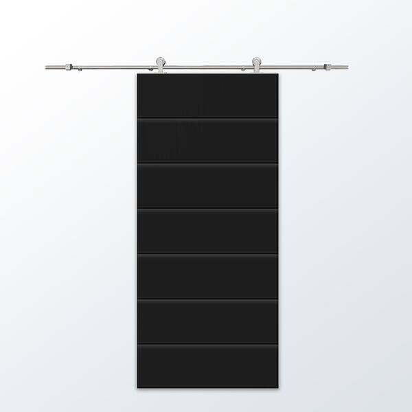 CALHOME 44 in. x 96 in. Black Stained Composite MDF Paneled Interior Sliding Barn Door with Hardware Kit