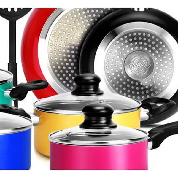 Nutrichef 15 Piece Nonstick Kitchen Pots Pans Utensils Cookware Set,  Multicolor