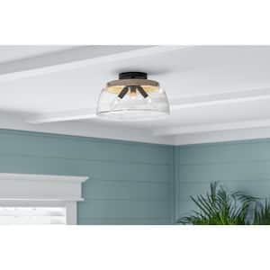 Hillgrove 13 in. 3-Light Matte Black Flush Mount with Clear Glass Shade