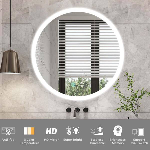 Staykiwi 24 in. W x 24 in. H 3 colors with light Round Iron Medicine Cabinet with Mirror