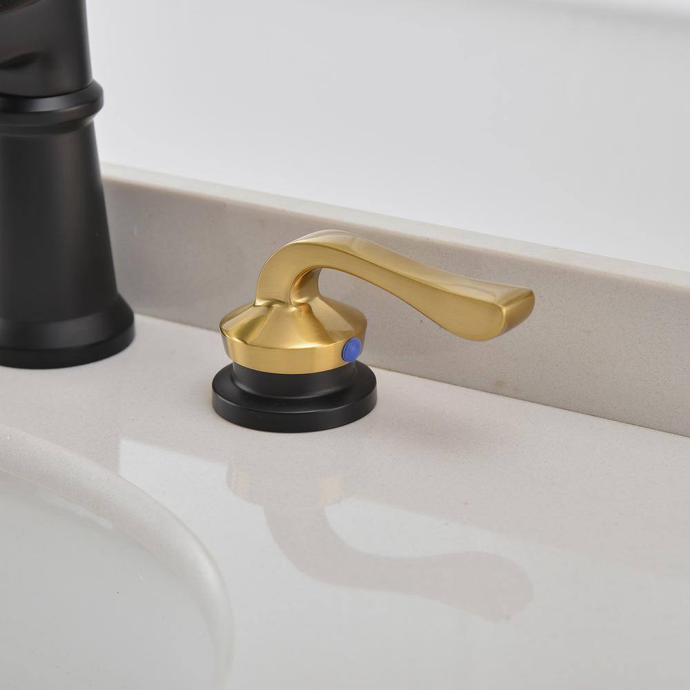 8-Inch Black and Gold Waterfall Widespread Bathroom Faucet