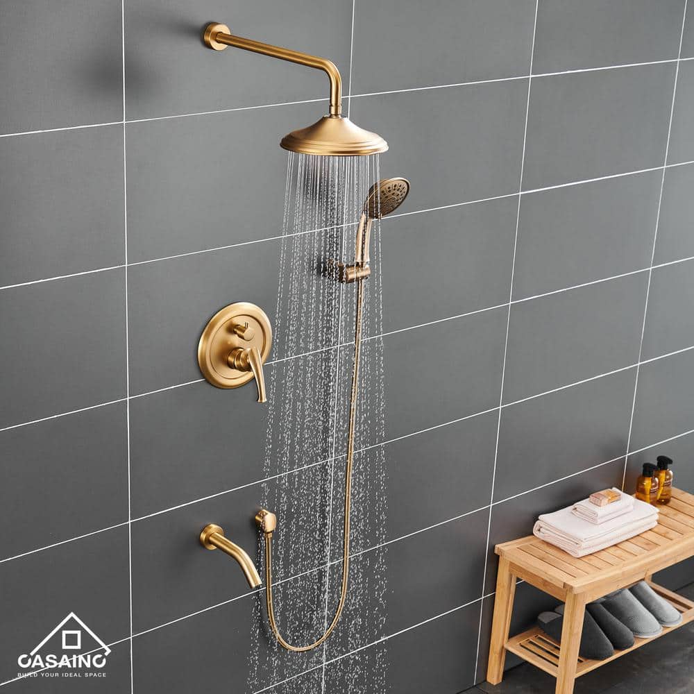 Brushed Gold Multi-Function Rain Shower System with Handheld