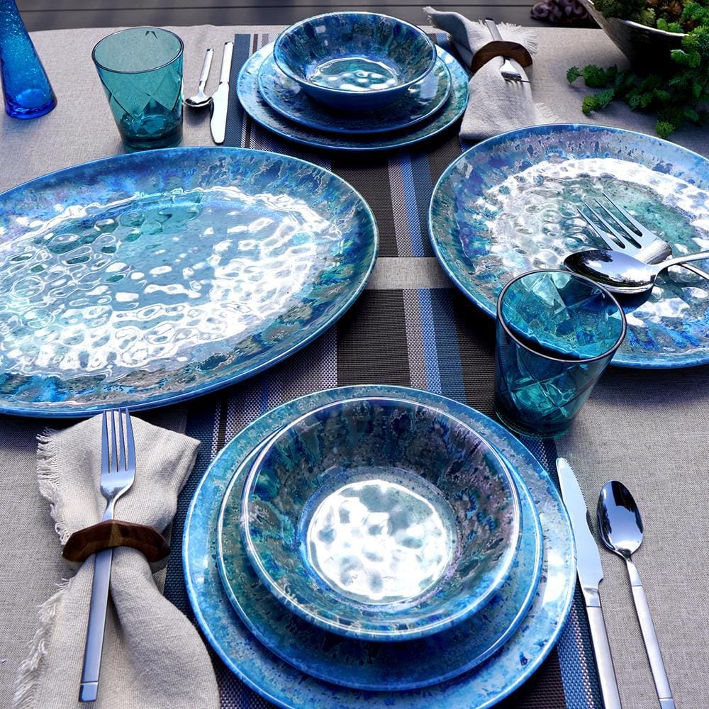 Radiance Teal 12-Piece Heavyweight Melamine Dinnerware Set