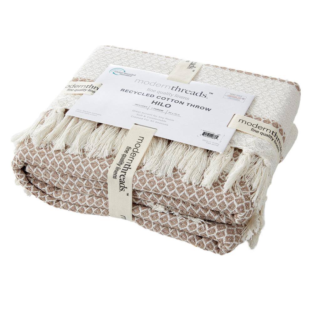 Recycled Cotton Knitted 50x70 Beige Throw Blanket