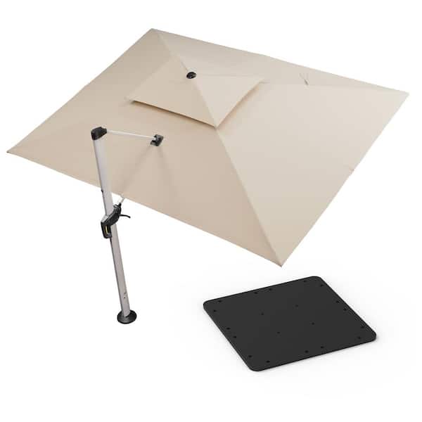 PURPLE LEAF 10 ft. x 13 ft. High-Quality Aluminum Cantilever Polyester Outdoor Patio Umbrella with Base Plate, Beige