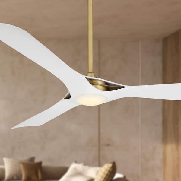 Bridge 60 in. Smart Indoor Legacy Brass and White Low Profile Ceiling Fan with Integrated LED, Remote Control Included