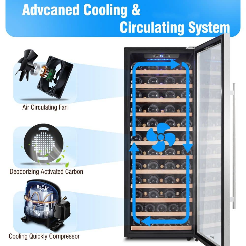 Kalamera Black and Silver Stainless Steel 80 Bottle Freestanding Wine Cooler