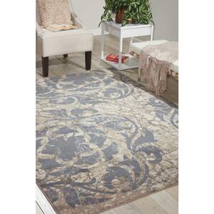 Maxell Ivory/Blue 4 ft. x 6 ft. Abstract Floral Area Rug