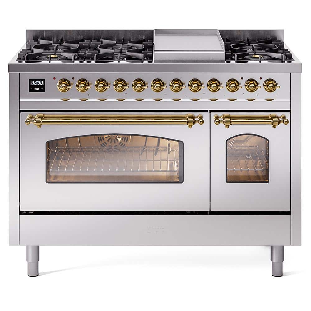 Nostalgie II 48 in. Dual Fuel Liquid Propane Range with 8-Burnerss, Griddle, Brass Trim in Stainless Steel price history on PriceWatchPro