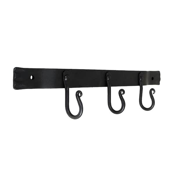 Versatile Wall Bracket w/Three Hooks, 14 Inch Long, Black