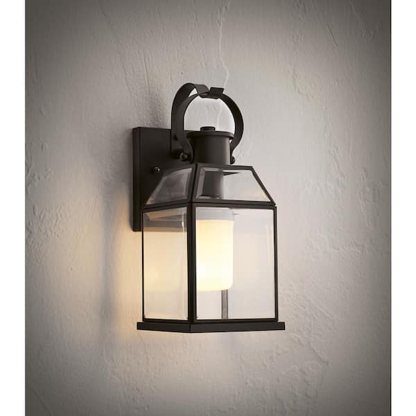 Canton Heights 12-3/4 in. 1-Light Matte Black Transitional Outdoor Wall Lantern with Clear Beveled Glass