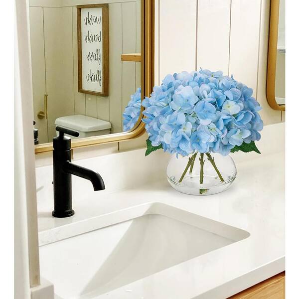 Hydrangea4937　1003 9.5 in. Blue Indoor Artificial Hydrangea Flowers in Glass