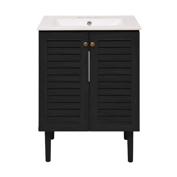 Swiss Madison Bron 24 in. Freestanding Bathroom Vanity in Black Oak with 3-Hole Centerset Sink Top
