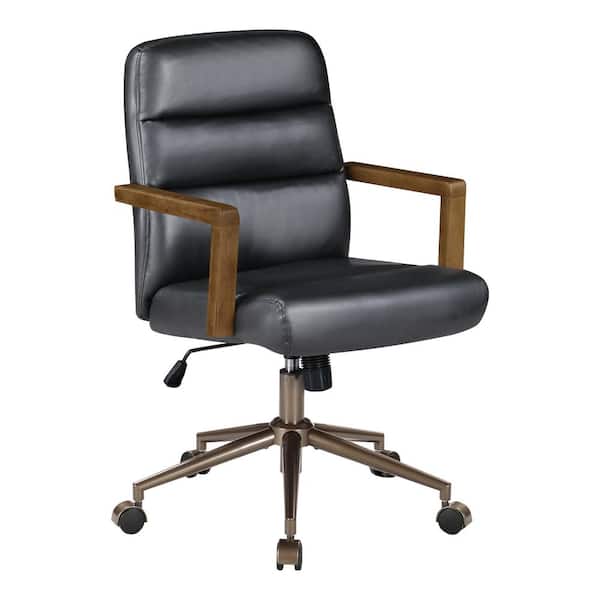 Henfield Faux Leather Upholstered Office Chair in Black with Dark Wood Arms