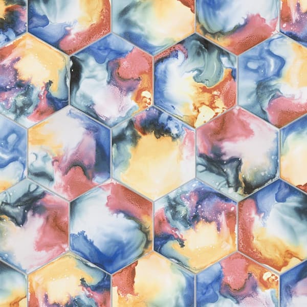 Merola Tile Raktion Hex Decor 8-5/8 in. x 9-7/8 in. Porcelain Floor and Wall Take Home Tile Sample