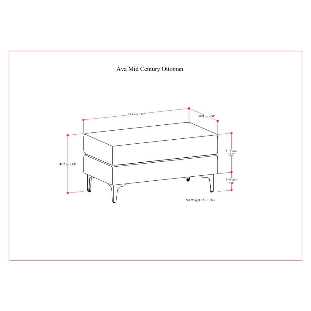 Ava Pebble Grey Upholstered Ottoman with Metal Legs