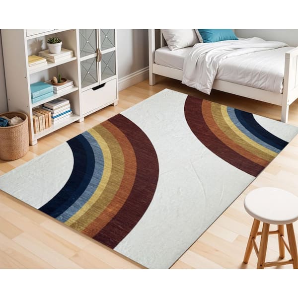 7 ft. x 10 ft. Red Orange And Blue Juvenile Rainbows Youthful Area Rug