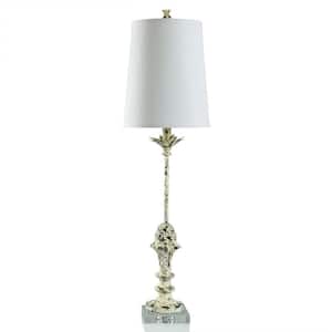 34.25 in. Gray Flower Task and Reading Table Lamp for Living Room with White Linen Shade