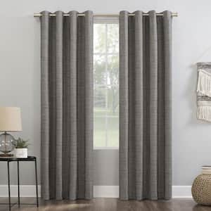 Kline Burlap Weave Thermal 100% 52 in. W x 84 in. L Blackout Grommet Curtain Panel in Taupe/Cocoa