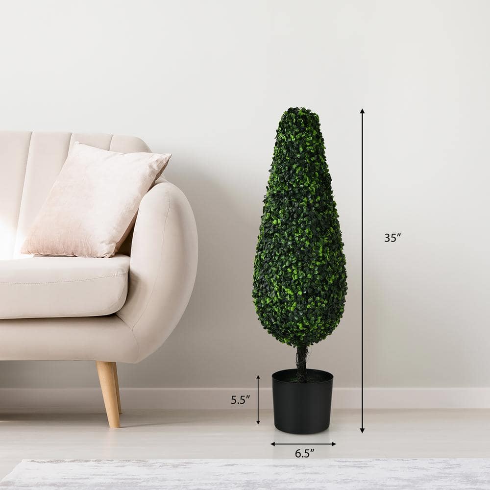 Lush Boxwood Tower Topiary in Black Plastic Pot, UV Resistant