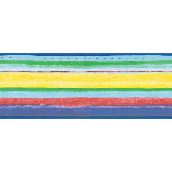 The Wallpaper Company 6.8 in. x 15 ft. Primary Colored Multicolored Stripe Border