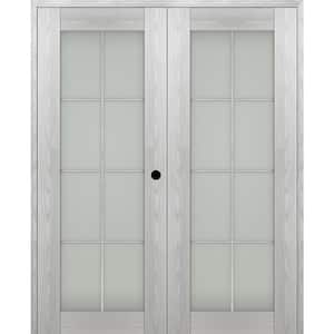 Vona 64"x 80" Left Hand Active 8-Lite Frosted Glass Ribeira Ash Wood Composite Double Prehung French Door