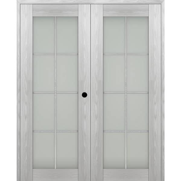 Belldinni Vona 64"x 80" Left Hand Active 8-Lite Frosted Glass Ribeira Ash Wood Composite Double Prehung French Door