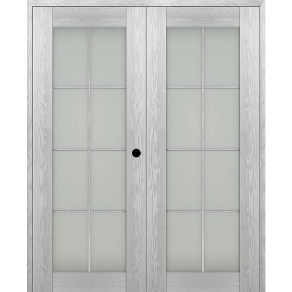 Belldinni Vona 72"x 96" Left Hand Active 8-Lite Frosted Glass Ribeira Ash Wood Composite Double Prehung French Door