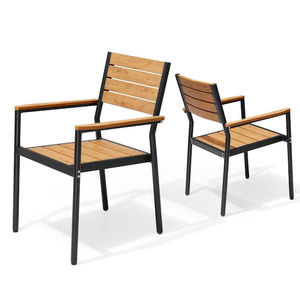Pellebant Brown Stackable Armchair Modern Aluminum Patio Outdoor Dining Chair (2-Pack)