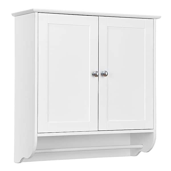 24 in. W x 8.5 in. D x 24 in. H White Bathroom Storage Wall Cabinet with Towel Bar