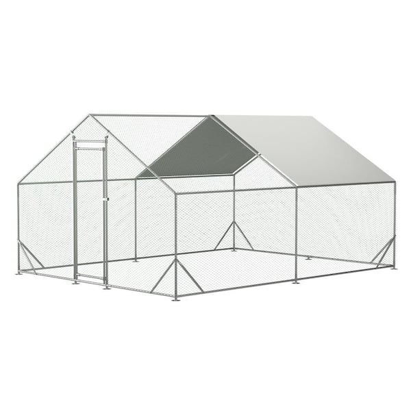 10 ft. x 13 ft. x  6.56 ft. Galvanized Metal Walk-In Chicken Coop House Poultry Cage with Waterproof UV-Resistant Cover