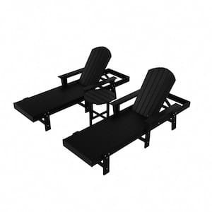 Altura 3-Piece Classic All Weather Adirondack Poly Reclining Outdoor Chaise Lounge Chair with Arms in Black