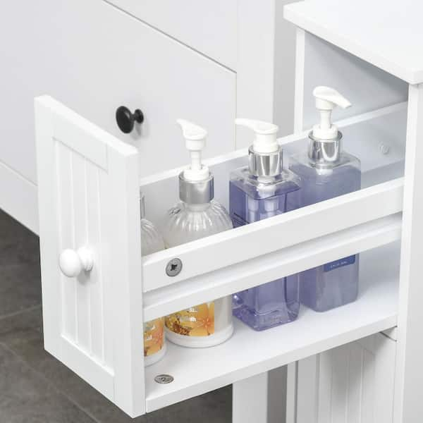 HOMCOM Bathroom Floor Organizer Free Standing Space Saving Narrow Storage  Cabinet Bath Toilet Paper Holder with Drawers White