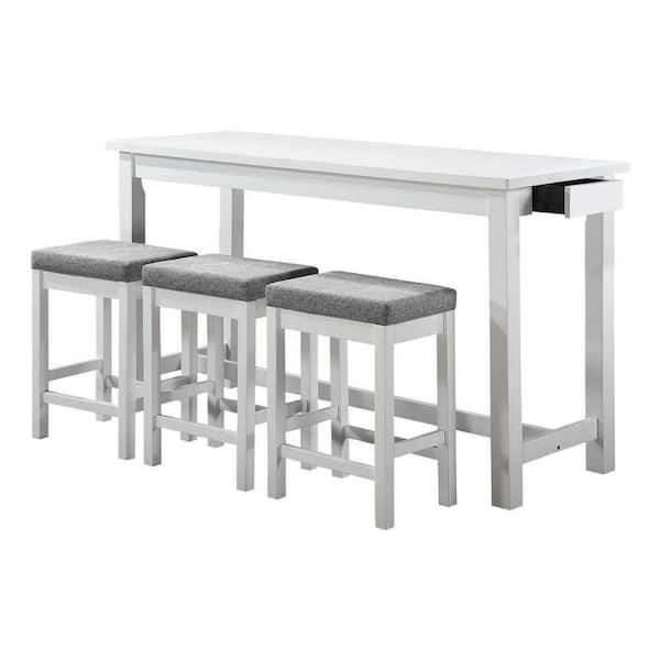 EVERGLADE HOME Brim 4-Piece Rectangular White Wood Top Counter Height Dining Room Set