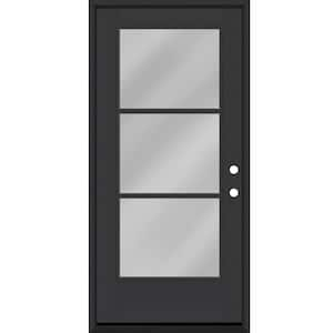 Legacy 36 in. x 80 in. Icon 3 Lite Modern Clear Glass LHIS Black Fiberglass Prehung Front Door