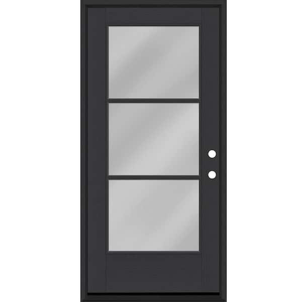 Steves & Sons Legacy 30 in. W. x 80 in. Icon 3 Lite Modern Clear Glass LHIS Black Fiberglass Prehung Front Door