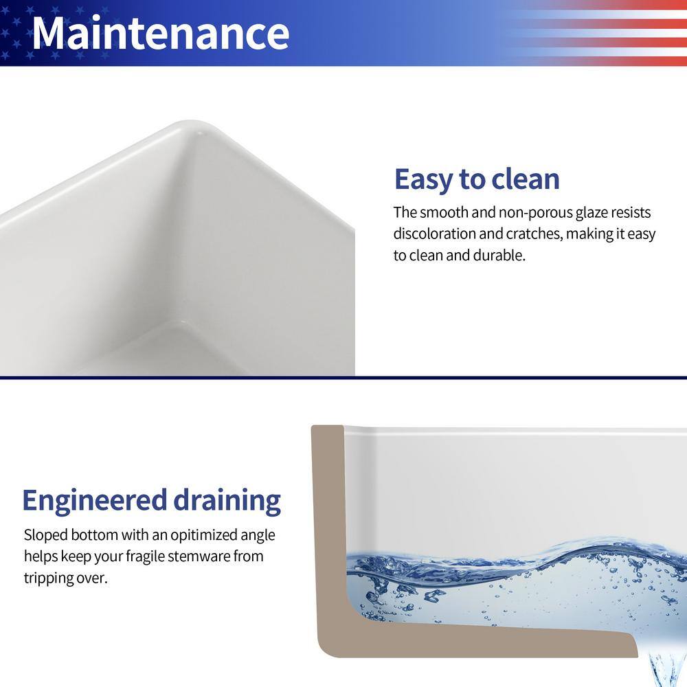 White Gloss Fireclay 33" Single Bowl Farmhouse Kitchen Sink