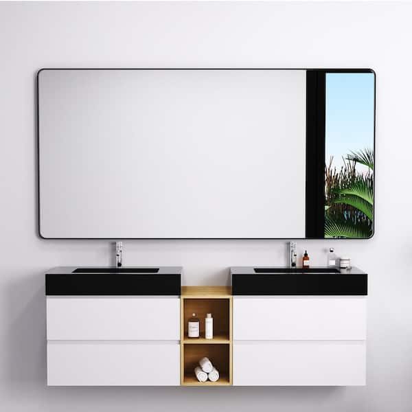 TUNE 72 in. W x 36 in. H Rectangular Black Framed Wall Mount Bathroom Vanity Mirror