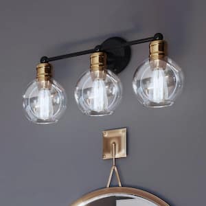 Hansford Collection 24.5 in. Vintage Electric 3-Light Antique Bronze Coastal Farmhouse Clear Glass Bathroom Vanity Light