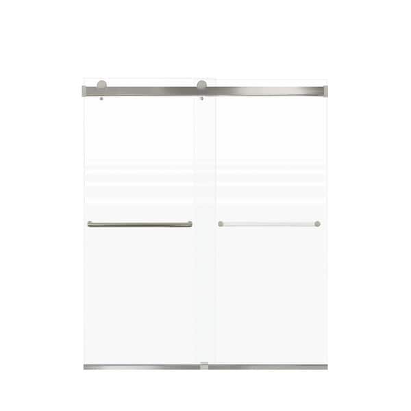 Transolid Brianna 60 in. W x 70 in. H Sliding Frameless Shower Door in Brushed Stainless with Frosted Glass