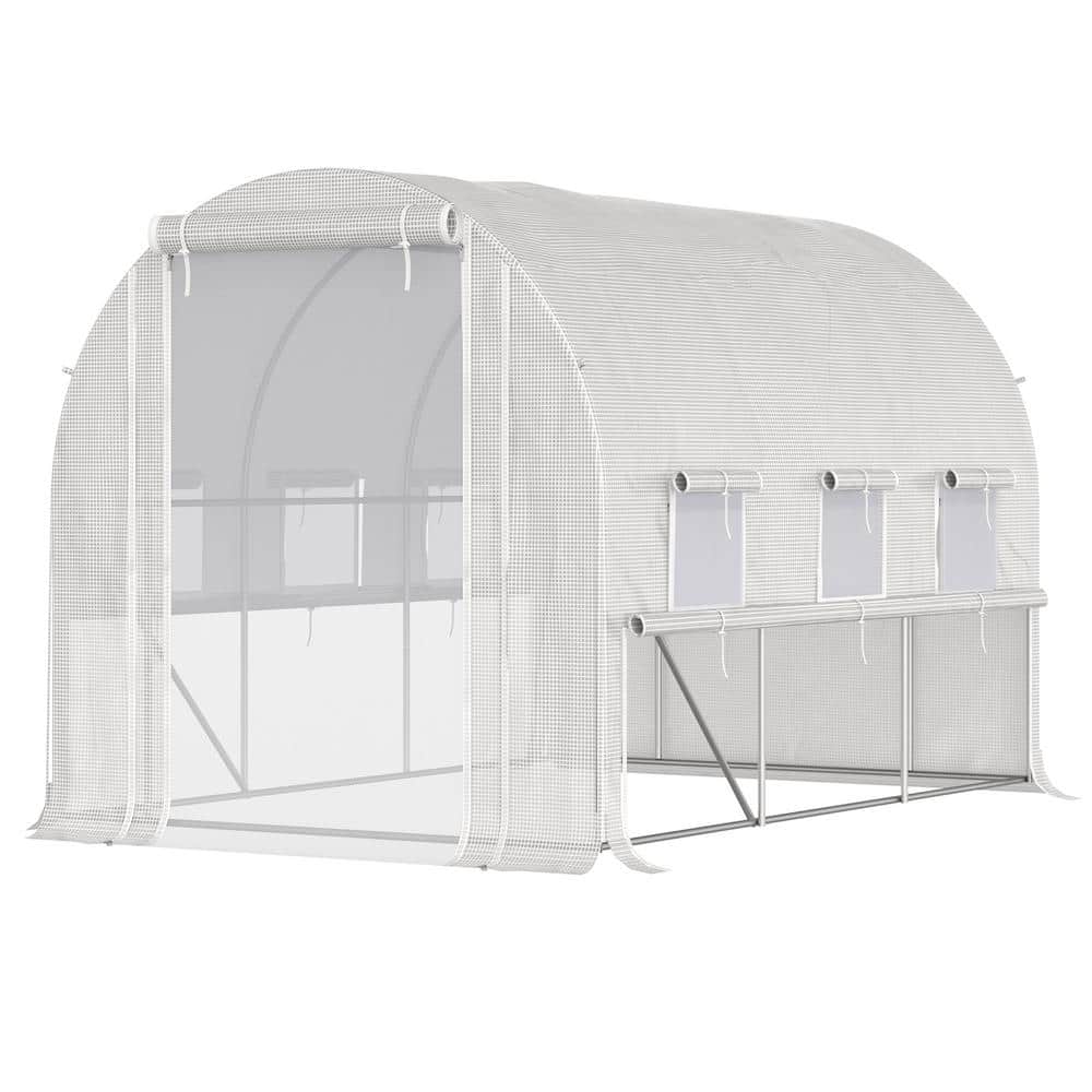 Outsunny Large White Steel Frame Walk-In Tunnel Greenhouse