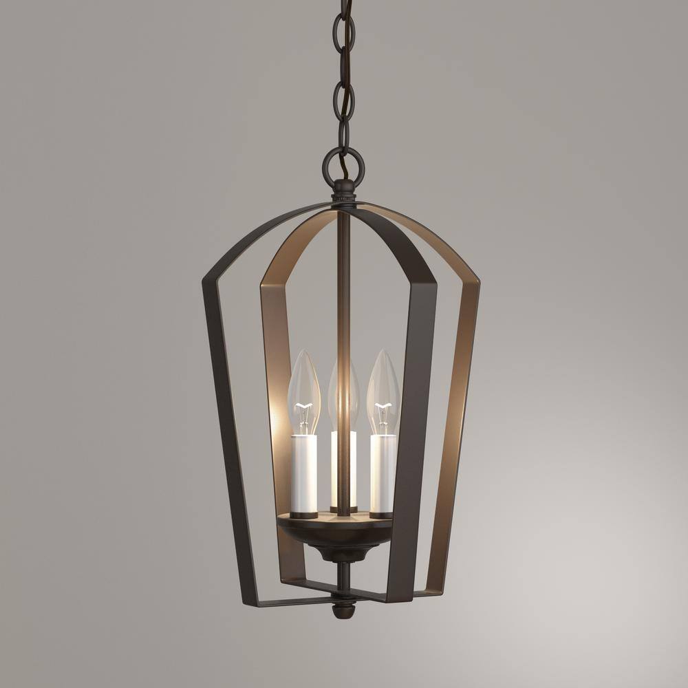 Antique Bronze 3-Light Foyer Fixture with White Candle Sleeves