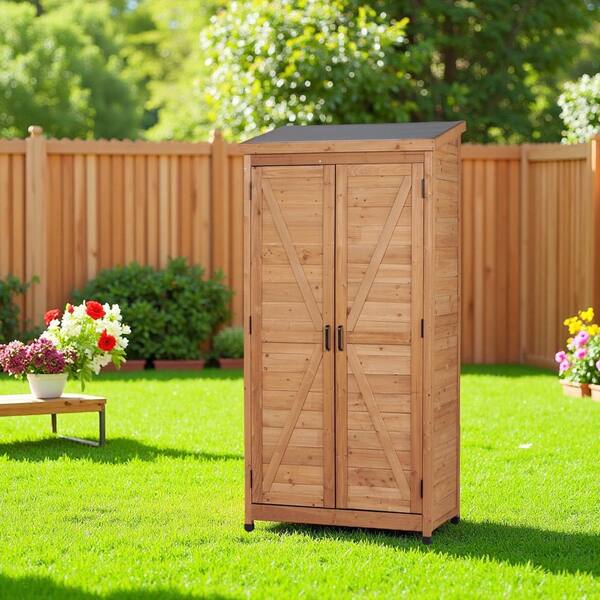 33.5 in. W x 18.5 in. D x 68 in. H Brown Wood Outdoor Storage