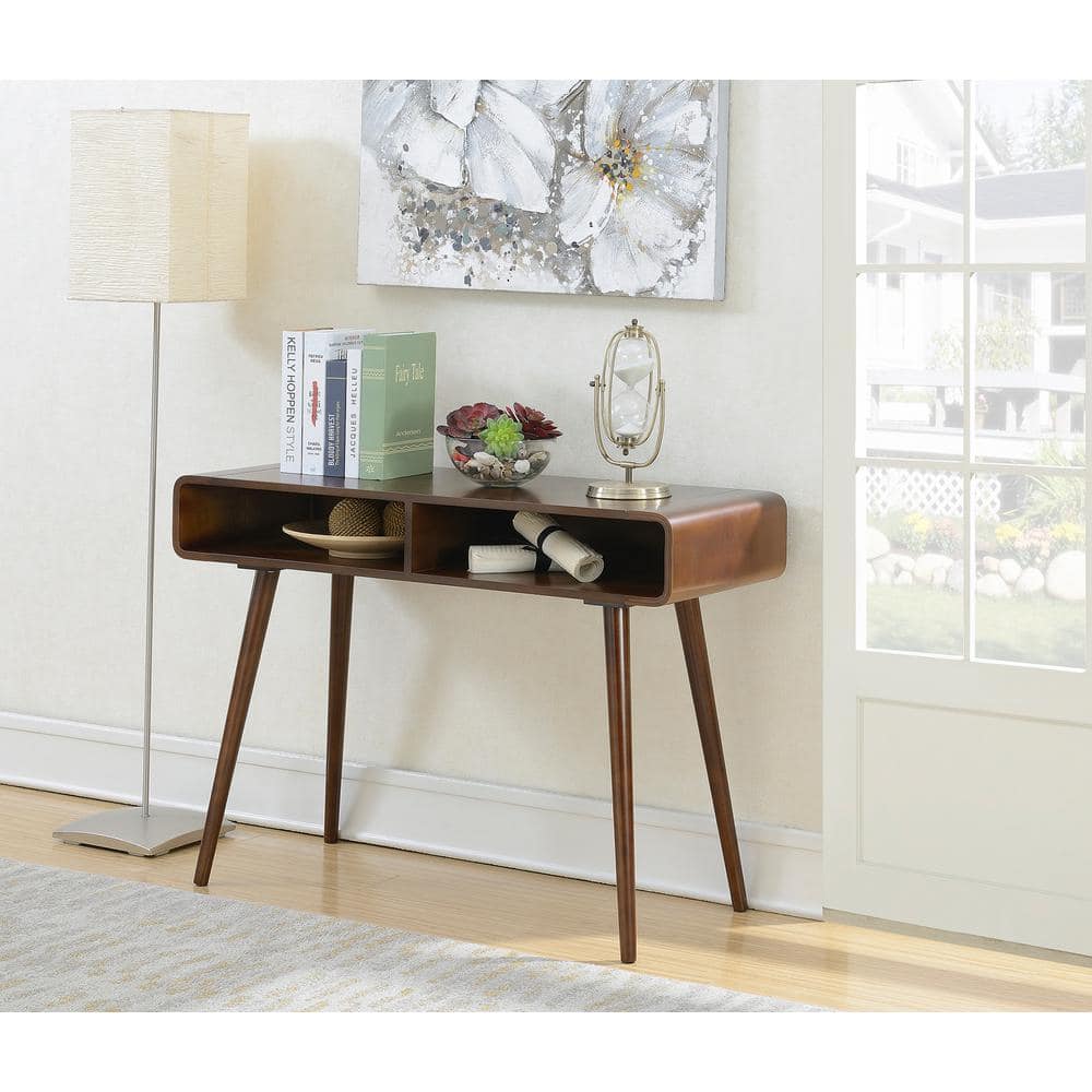 Mid-Century Espresso Napa Console Table with Open Cubbies