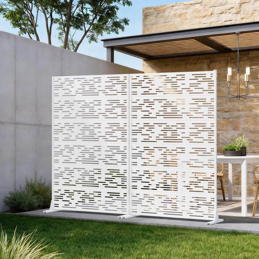 94 in. W x 72 in. H White Galvanized Steel No Dig Horizontal Strip Cut Outdoor Privacy Screen (2-Pack) price history on PriceWatchPro