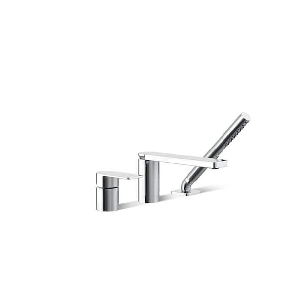 Parallel 1 Handle Tub Deck Mount Roman Tub Faucet with Hand Shower in Polished Chrome
