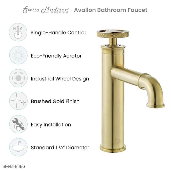 Avallon Single Hole Single-Handle Bathroom Faucet in Brushed Gold