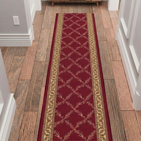 Non-Slip Rubberback Trellis Design 2 ft. x 7 ft. Indoor Runner Rug Red