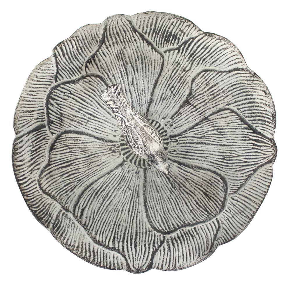 Antique Gray Cast Aluminum Bird Bath with Blossom Motif
