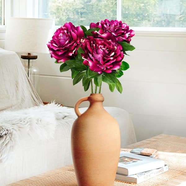 30 in. Large Beauty Artificial Velvet Peony Flower Stem Spray (Set of 3)